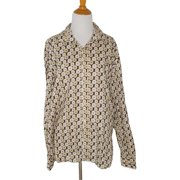 Ted Baker Button Front Shirt Floral Print Classic Fit Brown 100% Cotton XL - Picture 1 of 12